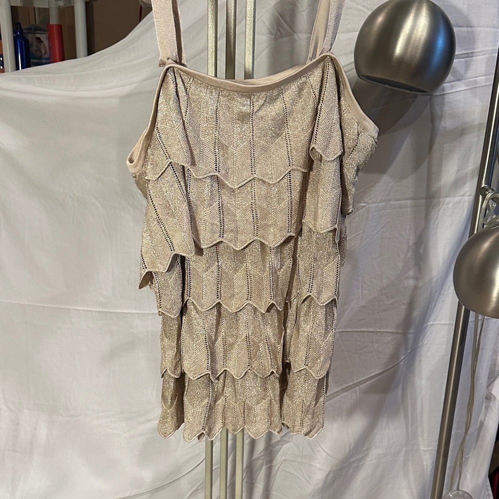 White House Black Market Beige Layered Blouse/Skirt Dual Use XL